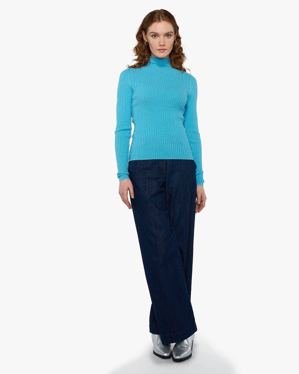 Cashmere Rollkragen Langarmpulli in hellblau